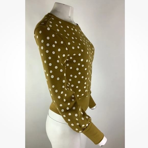 Madewell Sz S Banded Sweatshirt In Polka Dot Print Gold Cotton Polyester - Picture 4 of 7